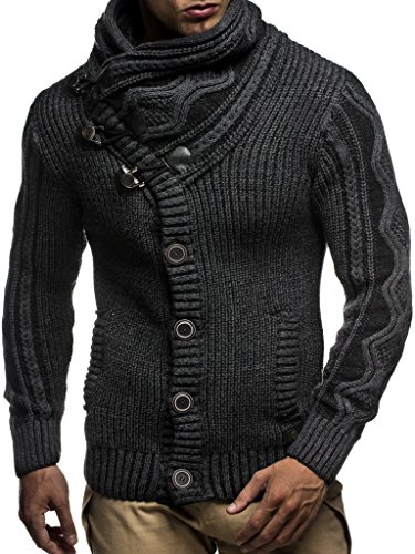 Leif Nelson Herren Strickjacke Schalkragen Slim Fit Winter-Freizeit-Jacke Moderne Männer Pulli Grobstrick Sweatjacke Langarm Jungen schwarzer Hoodie-Pullover LN5065N Anthrazit Small von Leif Nelson