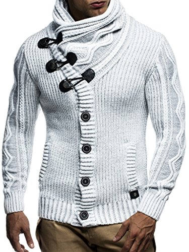 Leif Nelson Herren Strickjacke Schalkragen Slim Fit Winter-Freizeit-Jacke Moderne Männer Pulli Grobstrick Sweatjacke Langarm Jungen schwarzer Hoodie-Pullover LN5065N Grau Small von Leif Nelson