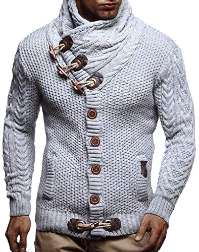 Leif Nelson Herren Strickjacke Schalkragen Slim Fit Winter-Freizeit-Jacke Sommer Moderne Männer Pulli Grobstrick Sweatjacke Langarm Herren schwarzer Hoodie-Pullover, Grau, L von Leif Nelson