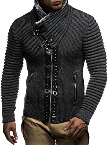 Leif Nelson Herren Strickjacke Schalkragen Slim Fit Winter-Freizeit-Jacke Sommer Moderne Männer Pulli Grobstrick Sweatjacke Langarm Herren schwarzer Hoodie-Pullover 5165 Anthrazit-Schwarz X-Large von Leif Nelson