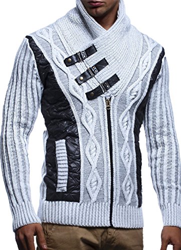 Leif Nelson Herren Strickjacke Schalkragen Slim Fit Winter-Freizeit-Jacke Sommer Moderne Männer Pulli Grobstrick Sweatjacke Langarm Herren schwarzer Hoodie-Pullover LN5305 Ecru-Grau Medium von Leif Nelson