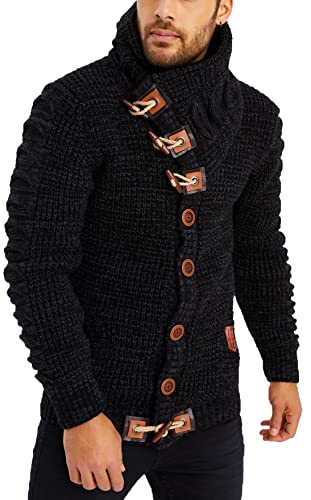 Leif Nelson Herren Strickjacke Schwarz Größe 3XL mit Knöpfen Regular Fit, Männer Cardigan Langarm Design, ideal für Casual und Business-Looks von Leif Nelson