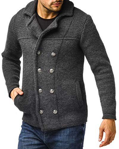 Leif Nelson Herren Strickjacke Schwarze Jacke für Winter Schalkragen Winterjacke Übergangsjacke Hoodie Männer Freizeitjacke Sweatjacke Slim Fit LN6000 L Anthrazit von Leif Nelson