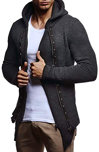 Leif Nelson Herren Strickjacke Slim Fit Männer Jacke mit Kapuze Moderne Kapuzenpullover-Sweatjacke Hoodie LN20744 anthrazit Large von Leif Nelson