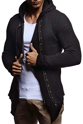 Leif Nelson Herren Strickjacke Slim Fit Männer Jacke mit Kapuze Moderne Kapuzenpullover-Sweatjacke Hoodie LN20744 schwarz L von Leif Nelson