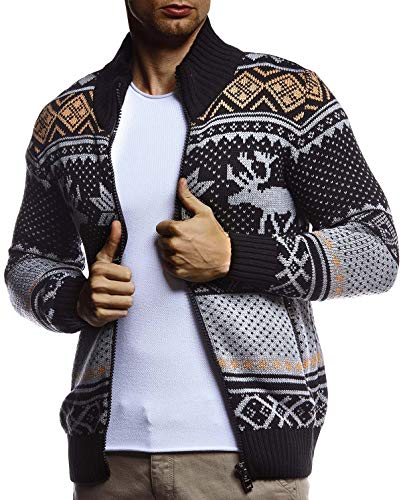 Leif Nelson Herren Strickjacke Stehkragen Norwegerjacke Schwarze Winterjacke Freizeitjacke Männer Jacke für Weihnachten Winter Norweger Muster Übergangsjacke Slim Fit LN20759 L Anthrazit von Leif Nelson