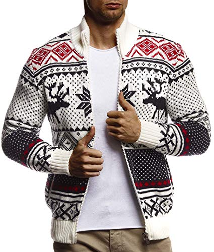 Leif Nelson Herren Strickjacke Stehkragen Norwegerjacke Schwarze Winterjacke Freizeitjacke Männer Jacke für Weihnachten Winter Norweger Muster Übergangsjacke Slim Fit LN20759 M Ecru von Leif Nelson