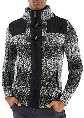 Leif Nelson Herren Strickjacke Stehkragen Schwarze Winterjacke Freizeitjacke Männer Jacke für Winter Übergangsjacke Slim Fit LN20762 3XL Schwarz von Leif Nelson