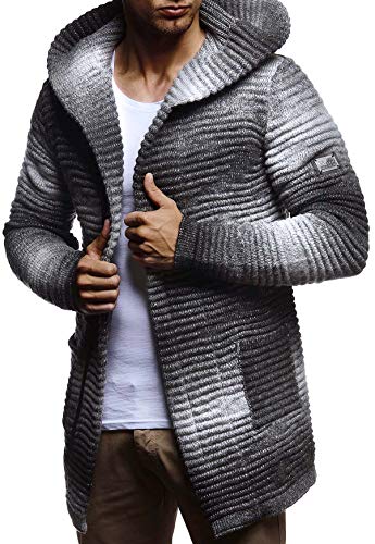 Leif Nelson Herren Strickjacke lang mit Kapuze & Reißverschluss (Schwarz, Größe L) - Strick Sweatjacke Männer Cardigan für Winter von Leif Nelson