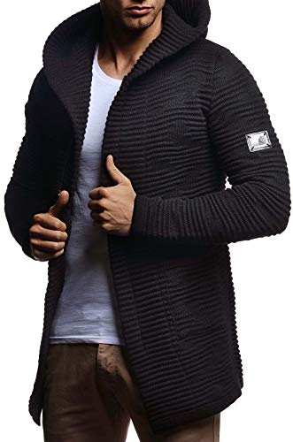 Leif Nelson Herren Strickjacke lang mit Kapuze & Reißverschluss (Schwarz, Größe M) - Strick Sweatjacke Männer Cardigan für Winter von Leif Nelson