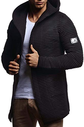 Leif Nelson Herren Strickjacke lang mit Kapuze & Reißverschluss (Schwarz, Größe XL) - Strick Sweatjacke Männer Cardigan für Winter von Leif Nelson