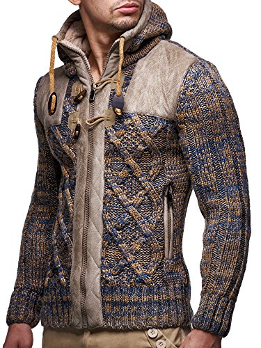 Leif Nelson Strickjacke Herren mit Kapuze & Reißverschluss (Braun, Größe XXL) - Strick Sweatjacke Männer Cardigan für Winter von Leif Nelson