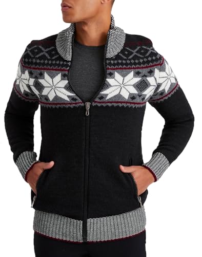 Leif Nelson Herren Strickjacke mit Reißverschluss – Norwegischer Stil, Männer Winterjacke mit Stehkragen – Warm und Bequem, Ideal für Herbst und Winter Schwarz XX-Large von Leif Nelson