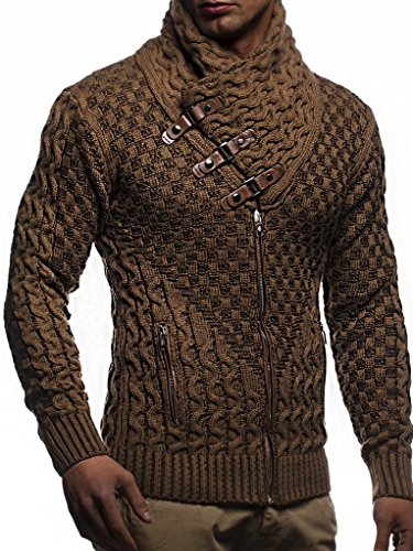 Leif Nelson Herren Strickjacke Braun Größe XXL mit Reißverschluss Regular Fit, Männer Cardigan Langarm Design, ideal für Casual und Business-Looks von Leif Nelson