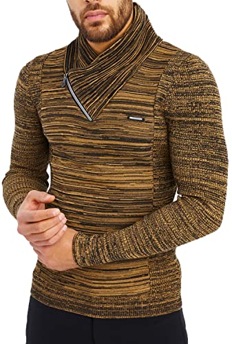 Leif Nelson Herren Strickpullover Beige XXL Reißverschluss - Dünner Männer Strick Pullover Winter & Sommer - Cooler Männer Pullover Schalkragen von Leif Nelson