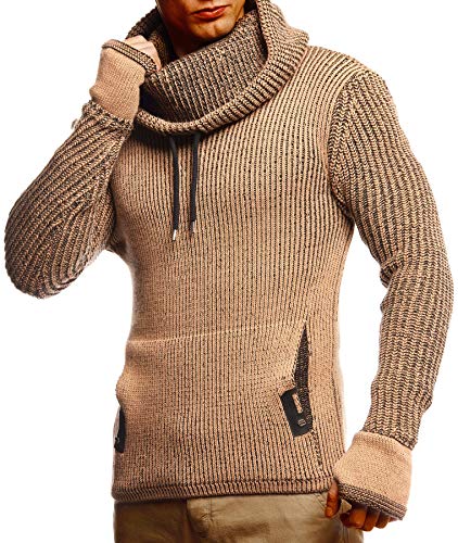 Leif Nelson Herren Strickpullover Braun mit Kragen/Hochwertiger Winterpullover Regular Fit, ideal für Casual-Looks, Langarm Größe S von Leif Nelson