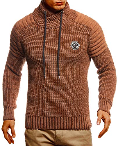Leif Nelson Herren Strickpullover Braun mit Schalkragen/Hochwertiger Winterpullover in Regular Fit, ideal für Casual und Business, Langarm Größe L von Leif Nelson