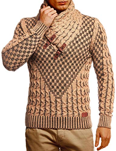 Leif Nelson Herren Strickpullover Braun mit Schalkragen/Hochwertiger Winterpullover in Regular Fit, ideal für Casual und Business, Langarm Größe S von Leif Nelson