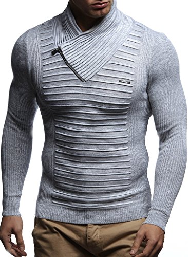 Leif Nelson Herren Strickpullover Grau XXL Reißverschluss - Dünner Männer Strick Pullover Winter & Sommer - Cooler Männer Pullover Schalkragen von Leif Nelson