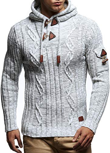 Leif Nelson Herren Strickpullover mit Kapuze Grau/Hochwertiger Winterpullover in Regular Fit, ideal für Casual und Business, Langarm Größe 4XL von Leif Nelson
