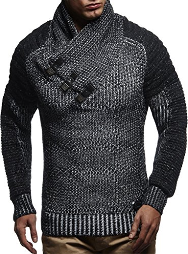Leif Nelson Herren Strickpullover LN5225, Schwarz-Ecru, L von Leif Nelson