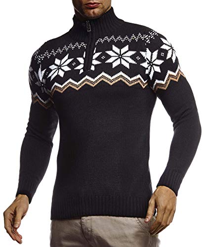 Leif Nelson Herren Strickpullover Pullover Norwegerpullover Winterpullover Norweger Muster Grobstrickpullover Männer Pulli für Weihnachten Winter SIM Fit LN20758 S Schwarz von Leif Nelson