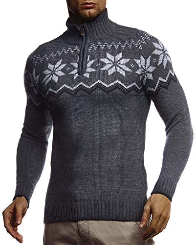 Leif Nelson Herren Strickpullover Pullover Norwegerpullover Winterpullover Norweger Muster Grobstrickpullover Männer Pulli für Weihnachten Winter SIM Fit LN20758 XXL Anthrazit von Leif Nelson