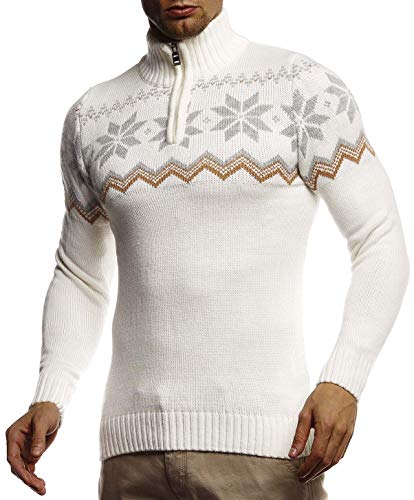 Leif Nelson Herren Strickpullover Pullover Norwegerpullover Winterpullover Norweger Muster Grobstrickpullover Männer Pulli für Weihnachten Winter SIM Fit LN20758 XXL Ecru von Leif Nelson