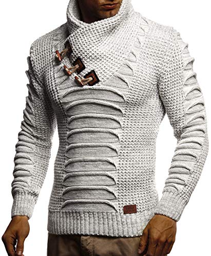 Leif Nelson Herren Strickpullover Pullover Schalkragen Slim Fit Pullover für Winter moderner Männer Pulli Sweatshirt Langarm Hoodie-Shirt in schwarz LN5575 XXL Ecru-Grau von Leif Nelson