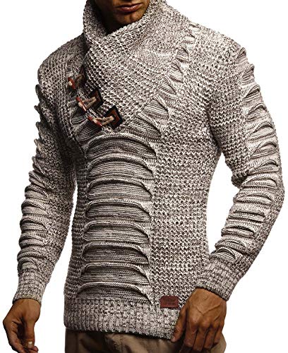 Leif Nelson Herren Strickpullover Pullover Schalkragen Slim Fit Winter Männer schwarzer Pulli Langarm Hoodie-Wollpullover LN-5575 Hell Braun XX-Large von Leif Nelson