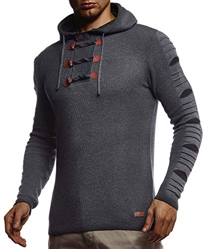 Leif Nelson Herren Strickpullover Pullover mit Kapuze Hoodie für Männer Pulli für Winter Kapuzenpullover Slim Fit Longsleeve Langarm Crew Neck LN1740 XXL,Anthrazit-Schwarz von Leif Nelson