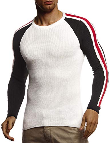 Leif Nelson Herren Strickpullover Pullover mit Rundkragen Feinstrickpullover Männer Pulli für Winter Rundhals-Ausschnitt Slim Fit Longsleeve Langarm Crew Neck LN1935 S Ecru von Leif Nelson