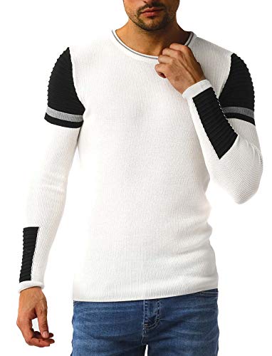 Leif Nelson Herren Strickpullover Pullover mit Rundkragen Feinstrickpullover Männer Pulli für Winter Rundhals-Ausschnitt Slim Fit Longsleeve Langarm Crew Neck LN1980 L,Ecru-Grau von Leif Nelson