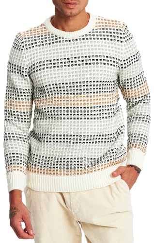 Leif Nelson Strickpullover Herren Rundhals (Weiß, Größe S) - Dünner Männer Strick Pullover für Winter & Sommer - Coole Crewneck Männer Pullover von Leif Nelson