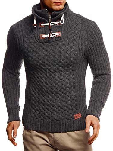 Leif Nelson Herren Strickpullover Pullover mit Stehkragen Männer Pulli für Winter Winterpullover Jungen Sweatshirt Anthrazit XX-Large von Leif Nelson