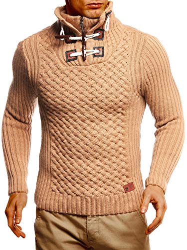 Leif Nelson Herren Strickpullover Pullover mit Stehkragen Männer Pulli für Winter Winterpullover Jungen Sweatshirt Braun Large von Leif Nelson