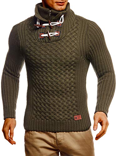 Leif Nelson Herren Strickpullover Pullover mit Stehkragen Männer Pulli für Winter Winterpullover Jungen Sweatshirt Khaki Small von Leif Nelson