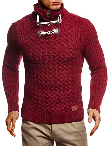 Leif Nelson Herren Strickpullover Pullover mit Stehkragen Männer Pulli für Winter Winterpullover Jungen Sweatshirt Bordeaux Small von Leif Nelson