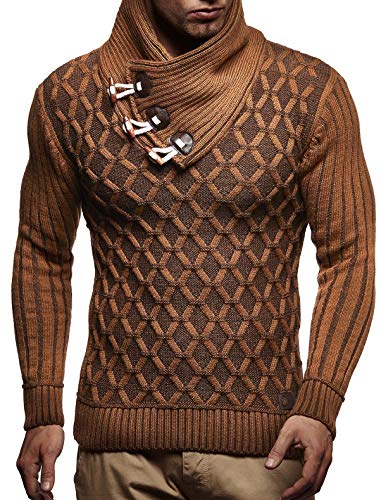 Leif Nelson Herren-Strickpullover Strick-Pulli mit Schalkragen Moderner Woll-Pullover Langarm LN5385 Camel Braun Small von Leif Nelson