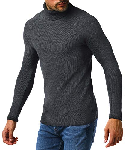 Leif Nelson Herren Strickpullover Warmer Pullover mit Rollkragen Rollkragenpullover Männer Pulli für Winter Feinstrickpullover Slim Fit Longsleeve Langarm Crew Neck LN2010 M Anthrazit von Leif Nelson