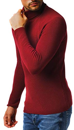 Leif Nelson Herren Strickpullover Warmer Pullover mit Rollkragen Rollkragenpullover Männer Pulli für Winter Feinstrickpullover Slim Fit Longsleeve Langarm Crew Neck LN2010 M Bordeaux von Leif Nelson