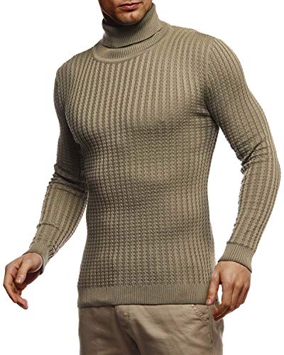 Leif Nelson Herren Strickpullover Warmer Pullover mit Rollkragen Rollkragenpullover für Männer Pulli für Winter Rolli LN2115 S Khaki von Leif Nelson