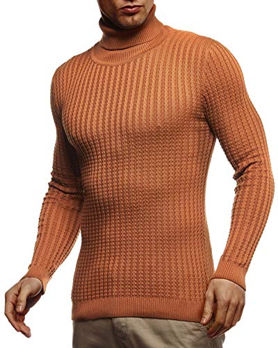 Leif Nelson Herren Strickpullover Warmer Pullover mit Rollkragen Rollkragenpullover für Männer Pulli für Winter Rolli LN2115 S Rot-Braun von Leif Nelson