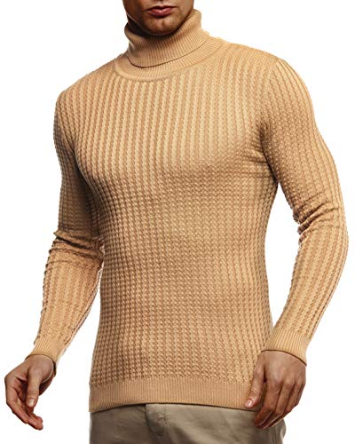 Leif Nelson Herren Strickpullover Warmer Pullover mit Rollkragen Rollkragenpullover für Männer Pulli für Winter Rolli LN2115 XL Beige von Leif Nelson