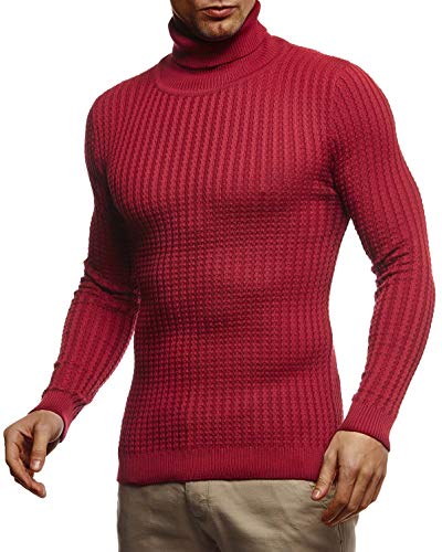 Leif Nelson Herren Strickpullover Warmer Pullover mit Rollkragen Rollkragenpullover für Männer Pulli für Winter Rolli LN2115 XXL Bordeaux von Leif Nelson
