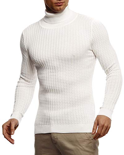 Leif Nelson Herren Strickpullover Warmer Pullover mit Rollkragen Rollkragenpullover für Männer Pulli für Winter Rolli LN2115 XXL Ecru von Leif Nelson