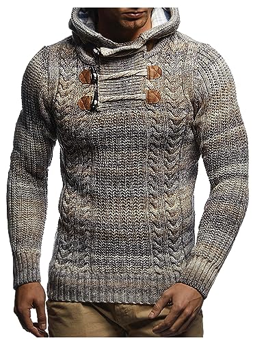 Leif Nelson Herren Strickpullover mit Kapuze Beige/Hochwertiger Winterpullover in Regular Fit, ideal für Casual und Business, Langarm Größe M von Leif Nelson