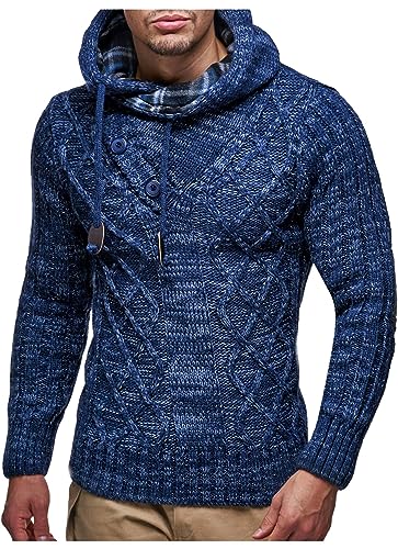 Leif Nelson Herren Strickpullover mit Kapuze Blau/Hochwertiger Winterpullover in Regular Fit, ideal für Casual und Business, Langarm Größe S von Leif Nelson