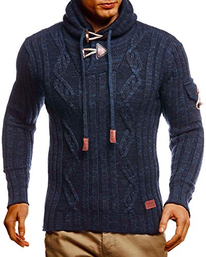 Leif Nelson Herren Strickpullover mit Kapuze Blau/Hochwertiger Winterpullover in Regular Fit, ideal für Casual und Business, Langarm Größe XL von Leif Nelson