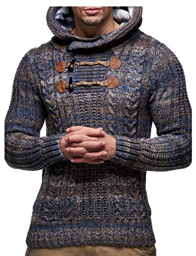 Leif Nelson Herren Strickpullover mit Kapuze Braun/Hochwertiger Winterpullover in Regular Fit, ideal für Casual und Business, Langarm Größe M von Leif Nelson